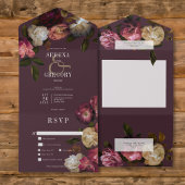 Dark Moody Pink Burgundy & Cream Peonies Dinner All In One Einladung