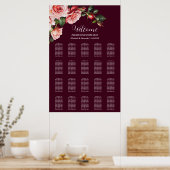 Dark moody pink red roses wedding seating chart poster (Küche)