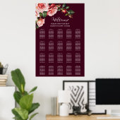 Dark moody pink red roses wedding seating chart poster (Heimbüro)