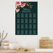 Dark moody pink red roses wedding seating chart poster (Küche)