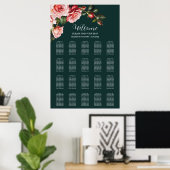 Dark moody pink red roses wedding seating chart poster (Heimbüro)