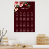 Dark moody pink red roses wedding seating chart poster (Küche)