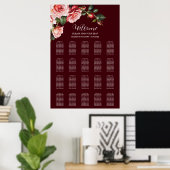 Dark moody pink red roses wedding seating chart poster (Heimbüro)