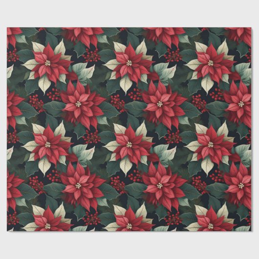 Dark Moody Poinsettia Floral Winter Holiday Geschenkpapier (Flach)