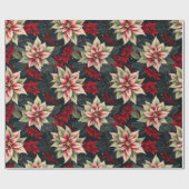 Dark Moody Poinsettia Floral Winter Holiday Geschenkpapier (Flach)