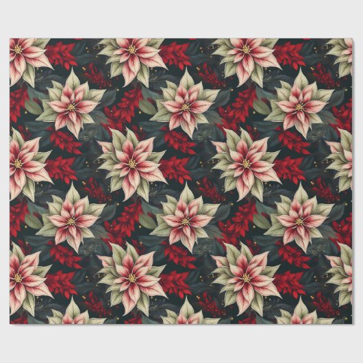 Dark Moody Poinsettia Floral Winter Holiday Geschenkpapier (Flach)