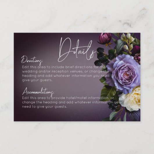 Dark Moody Purple Lavender Floral Modern Details Begleitkarte (Vorderseite)