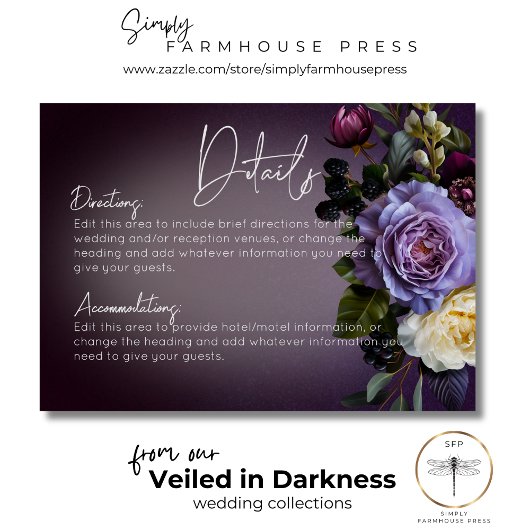 Dark Moody Purple Lavender Floral Modern Details Begleitkarte