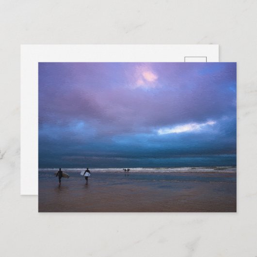 Dark moody purple sky seascape oil painting postkarte (Vorne/Hinten)