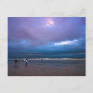 Dark moody purple sky seascape oil painting postkarte