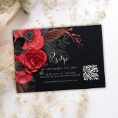 Dark Moody QR Code Floral Wedding RSVP Karte