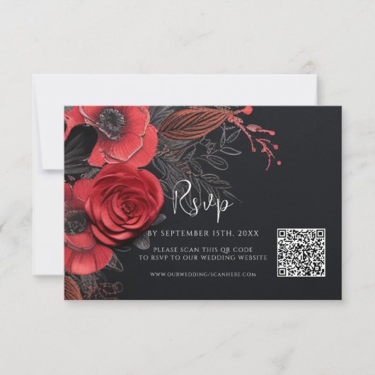 Dark Moody QR Code Floral Wedding RSVP Karte (Vorderseite)