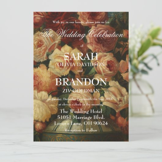 Dark Moody Romantic Antique Dutch Painting Wedding Einladung (Stehend Vorderseite)