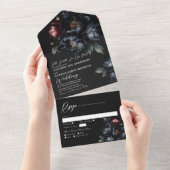 Dark Moody Romantic Black Peony Gothic Wedding All In One Einladung (Abreißen)