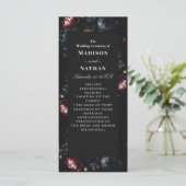 Dark Moody Romantic Black Peony Gothic Wedding Programm (Stehend Vorderseite)