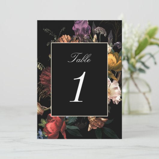 Dark Moody Romantic Dutch Wedding Tischnummer (Stehend Vorderseite)