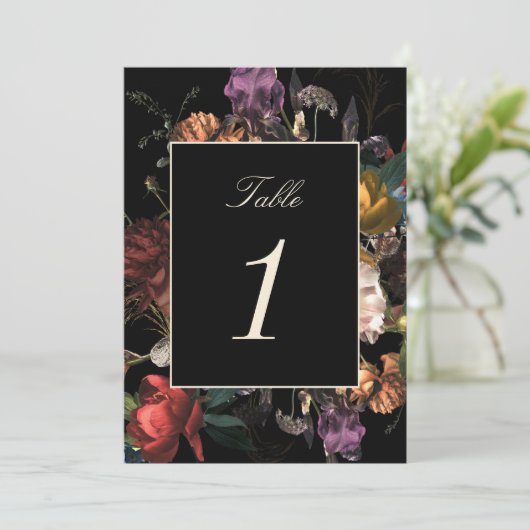 Dark Moody Romantic Dutch Wedding Tischnummer (Stehend Vorderseite)