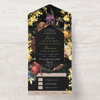 Dark Moody Romantic Floral Dutch Painterly Foil All-in-One-Einladung