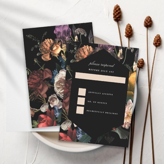 Dark Moody Romantic Floral Dutch Painterly RSVP Karte