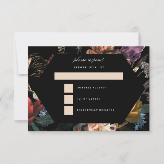 Dark Moody Romantic Floral Dutch Painterly RSVP Karte (Vorderseite)