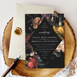 Dark Moody Romantic Floral Dutch Painterly Wedding Einladung