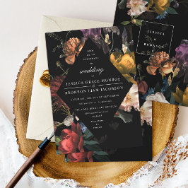 Dark Moody Romantic Floral Dutch Painterly Wedding Einladung