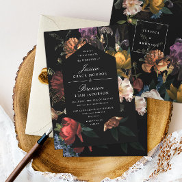 Dark Moody Romantic Floral Dutch Painterly Wedding Einladung