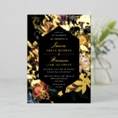 Dark Moody Romantic Floral Dutch Painterly Wedding Folieneinladung (Stehend vorne)