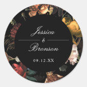 Dark Moody Romantic Floral Dutch Painterly Wedding Runder Aufkleber (Vorderseite)