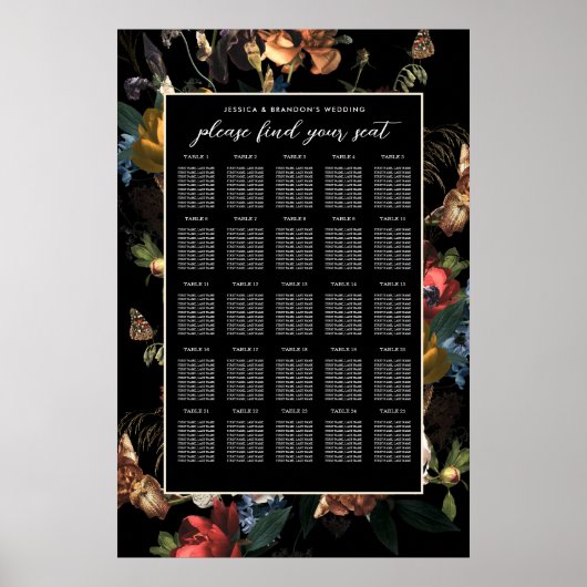 Dark Moody Romantic Floral Dutch Wedding Seating Poster (Vorne)