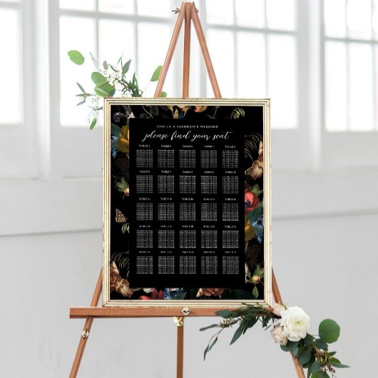 Dark Moody Romantic Floral Dutch Wedding Seating Poster
