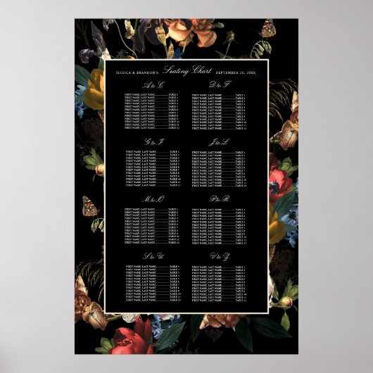 Dark Moody Romantic Floral Dutch Wedding Seating Poster (Vorne)