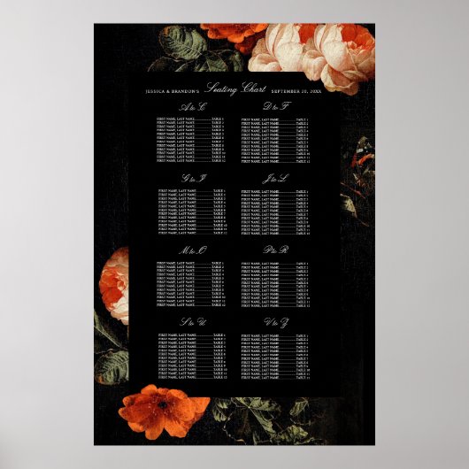 Dark Moody Romantic Floral Dutch Wedding Seating Poster (Vorne)