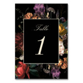 Dark Moody Romantic Floral Dutch Wedding Tischnummer (Rückseite)