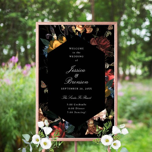 Dark Moody Romantic Floral Dutch Wedding Willkomme Poster