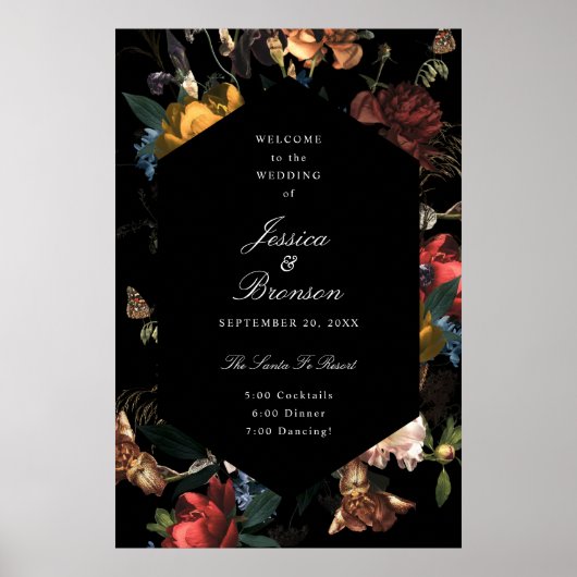 Dark Moody Romantic Floral Dutch Wedding Willkomme Poster (Vorne)