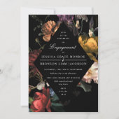 Dark Moody Romantic Floral Engagement Party Einladung (Vorderseite)