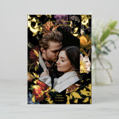 Dark Moody Romantic Floral Foto Save the Date Folieneinladung (Stehend vorne)