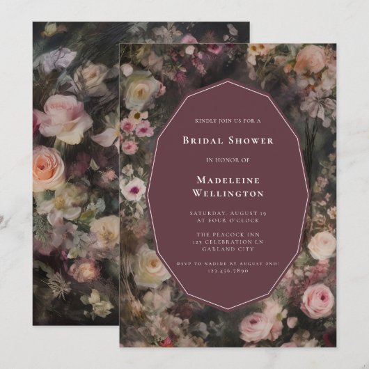 Dark Moody Romantic Floral Wedding Brautparty Einladung (Vorne/Hinten)