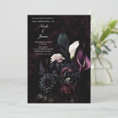 Dark Moody Romantic Floral Wedding Einladung (Stehend Vorderseite)