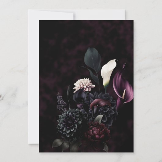 Dark Moody Romantic Floral Wedding Einladung (Rückseite)