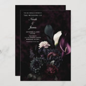 Dark Moody Romantic Floral Wedding Einladung (Vorne/Hinten)