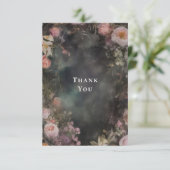 Dark Moody Romantic Floral Wedding Foto Dankeskarte (Stehend Vorderseite)