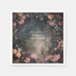 Dark Moody Romantic Floral Wedding Paare Namen Serviette