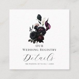 Dark Moody Romantic Floral Wedding Registry QR Quadratische Visitenkarte
