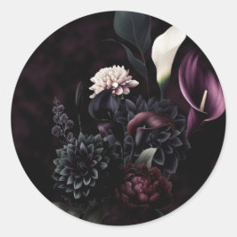 Dark Moody Romantic Floral Wedding Runder Aufkleber