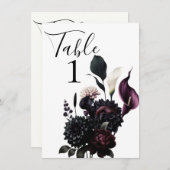 Dark Moody Romantic Floral Wedding Tischnummer (Vorne/Hinten)