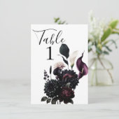 Dark Moody Romantic Floral Wedding Tischnummer (Stehend Vorderseite)