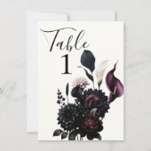 Dark Moody Romantic Floral Wedding Tischnummer (Rückseite)