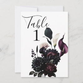 Dark Moody Romantic Floral Wedding Tischnummer